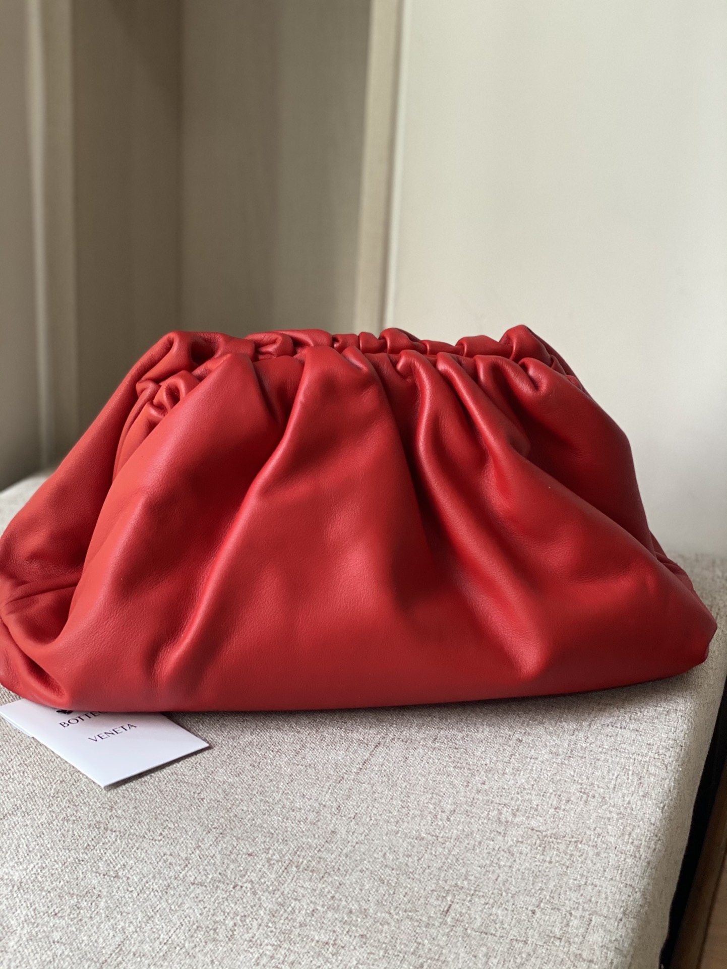 Big Pouch Soft Smooth Leather Clutch Red